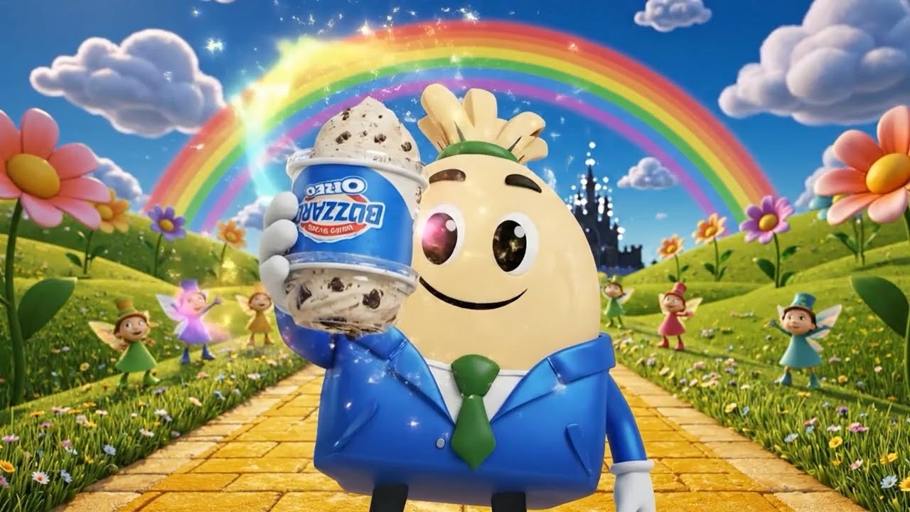 BAGTWERK holding an Oreo Blizzard on a rainbow road