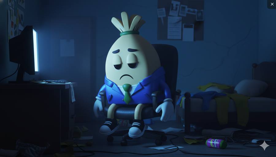 BAGTWERK alone at a dim desk